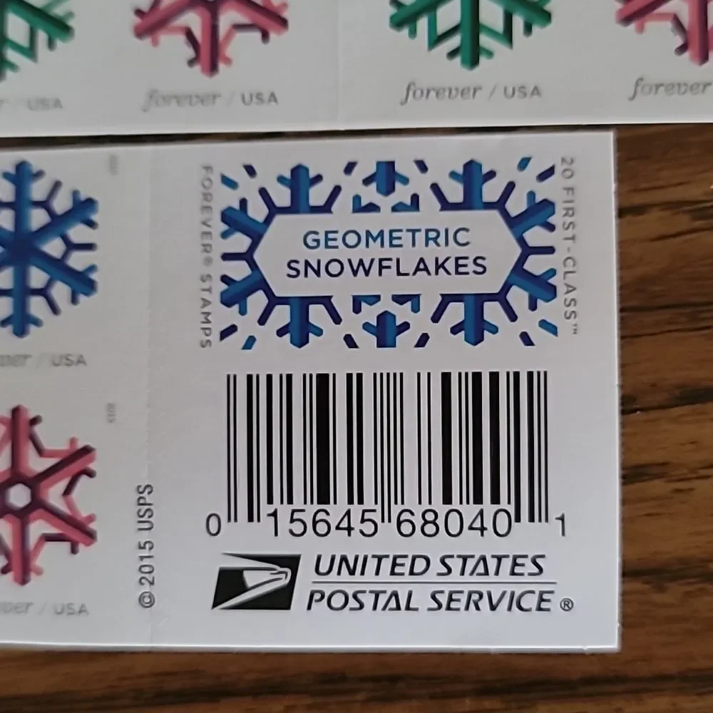 100 Geometric Snowflakes 2015 Forever Stamps‎ USPS Postage Christmas Cards Mail
